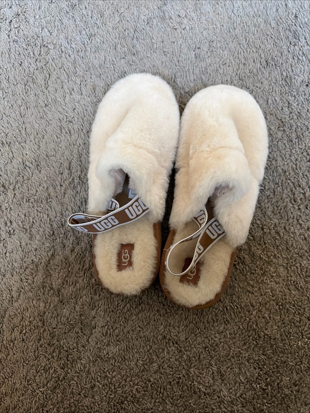UGG Cream Shearling Slide Sandals with Branded Heel Strap